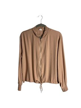 Melrose and Market Women's Tan Zip Front Bomber Lightweight Jacket